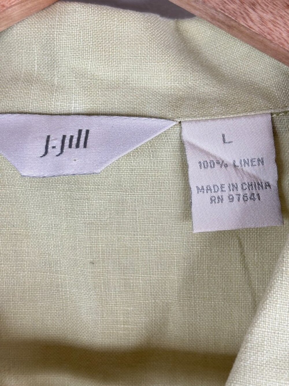 J Jill 100% Linen Camp Shirt L Boxy Citrine Green Lightweight Minimalist Beach - Picture 4 of 6